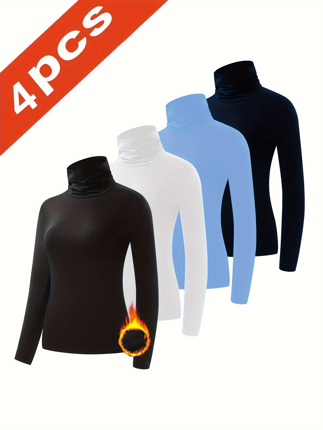Four-Piece Set - Women'S Thermal Underwear with a High Collar, Comfortable And Warm Base Layer Top.
