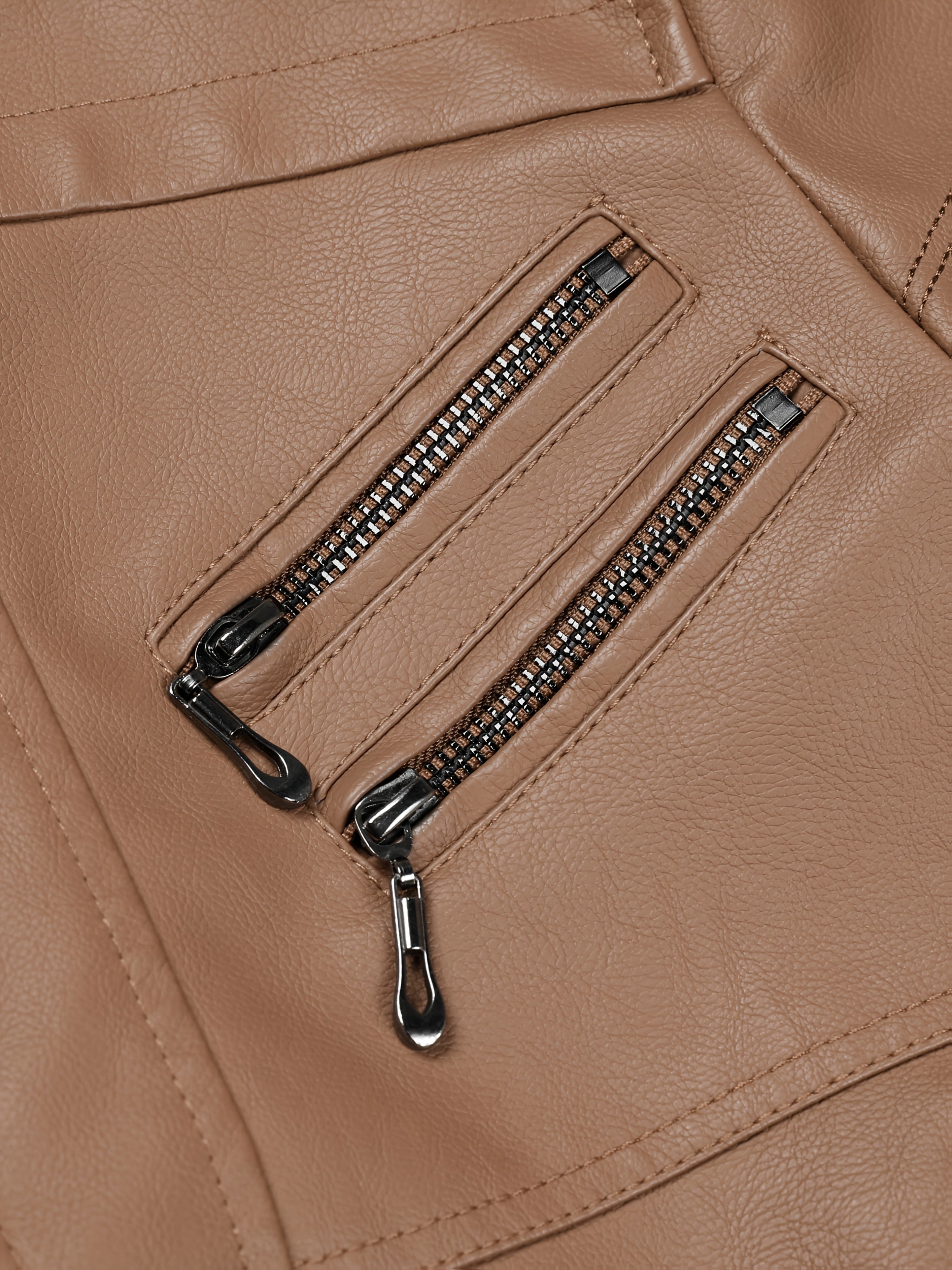 PUPU Women's Retro Leather Jacket - Black Long Sleeve Zipper Front Jacket with Pockets, Machine Washable Casual Outerwear for All Seasons