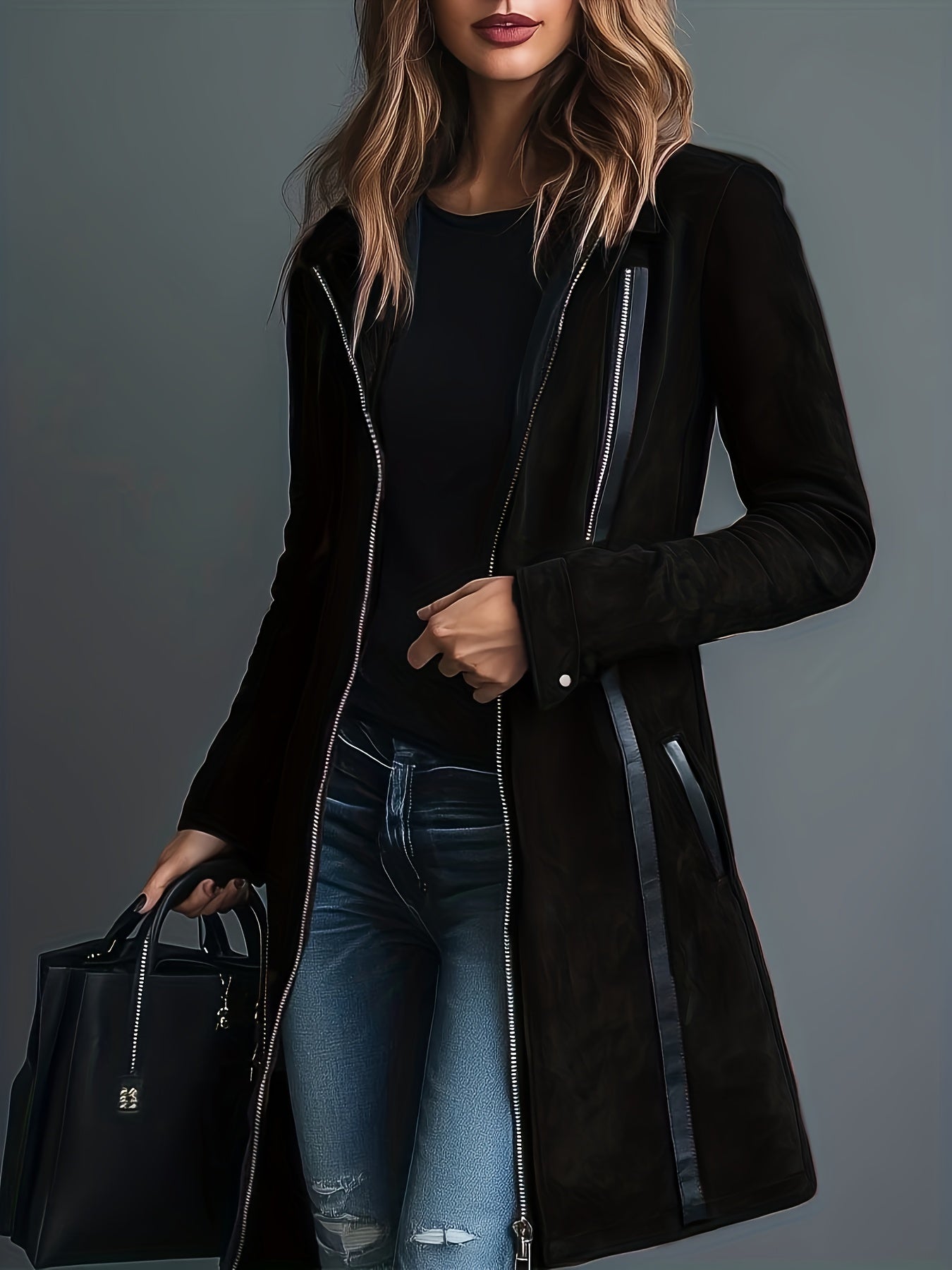 Women's Burgundy Collar Jacket - Retro Notch Coat with Black Piping Trim, Structured Fall Outerwear, Machine Washable Casual to Dressy Blazer for, Parties & Casual Attire (No)