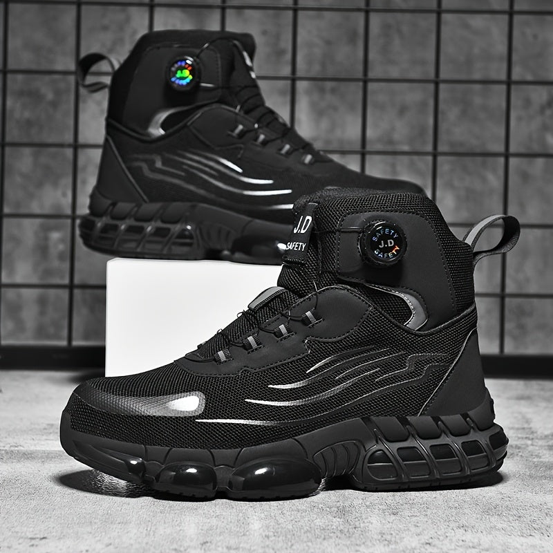 Men's Steel Toe Work Shoes - Breathable Low-Top Casual Shoes with TPU Sole, Durable Fabric Upper & Cushioned Insole for All-Day Comfort - Industrial, Outdoor, Daily Wear (Black)