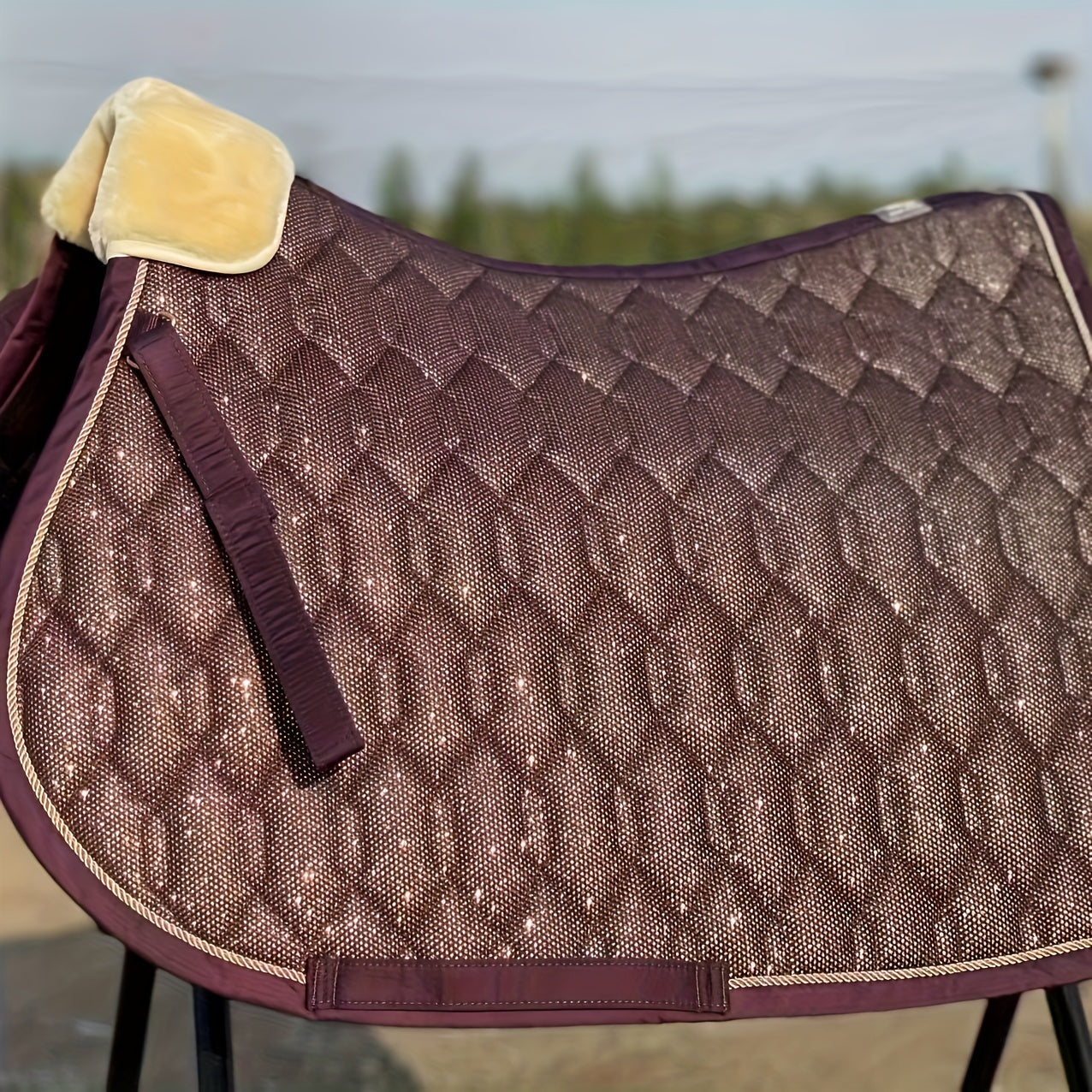 Tappetino Dressage Glitter Mesh con Banda Pelliccia Removibile - Bianco/Viola/Blu