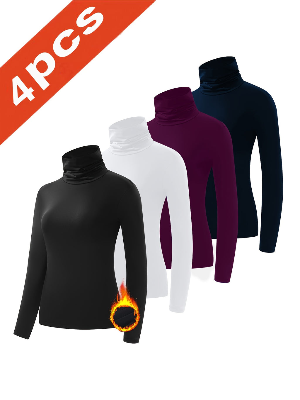 Four-Piece Set - Women'S Thermal Underwear with a High Collar, Comfortable And Warm Base Layer Top.