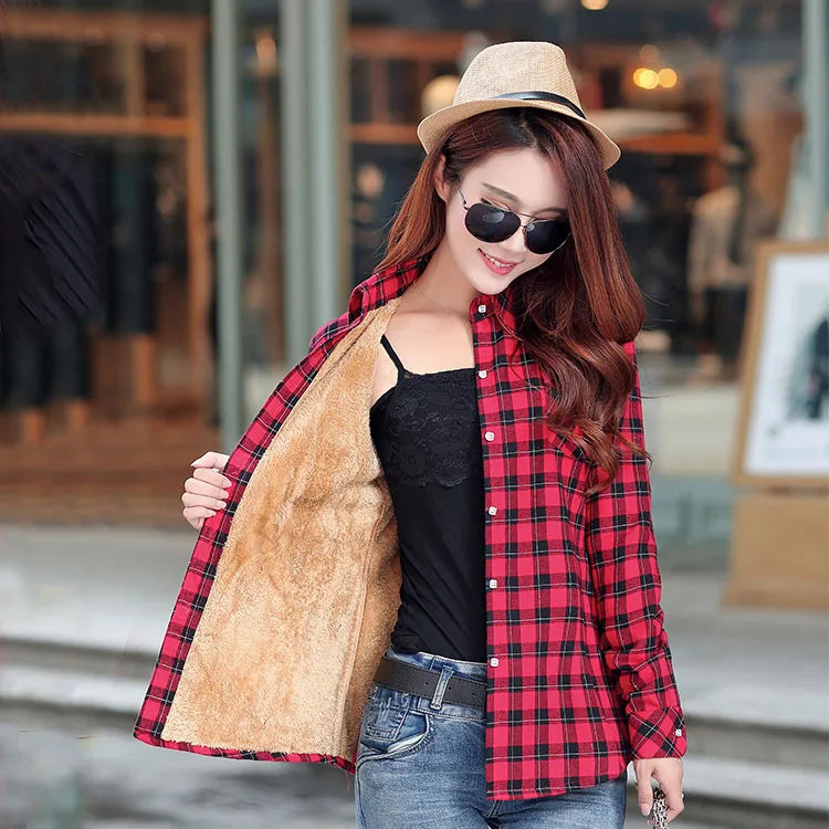 2025 Brand Winter Warm Women Velvet Thicke Plaid Shirt Style Coat Jacket Women Clothes Tops Female Casual Jacket Outerwear