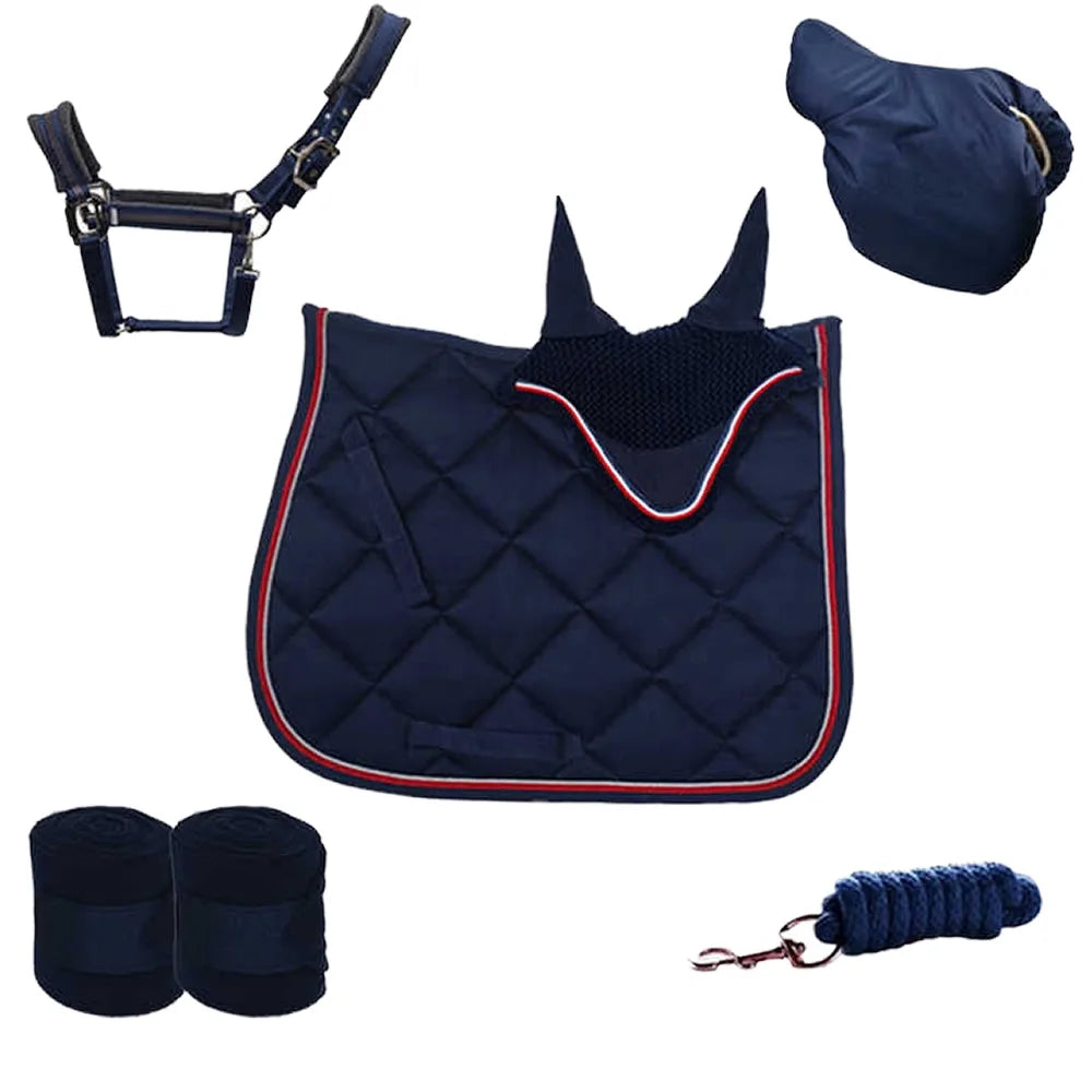 2025 Set of Sublimation Equine Dressage Saddle Pads Numnah Horse Saddle Bag Halter Bandages Lead Rope Crochet Fly Veil