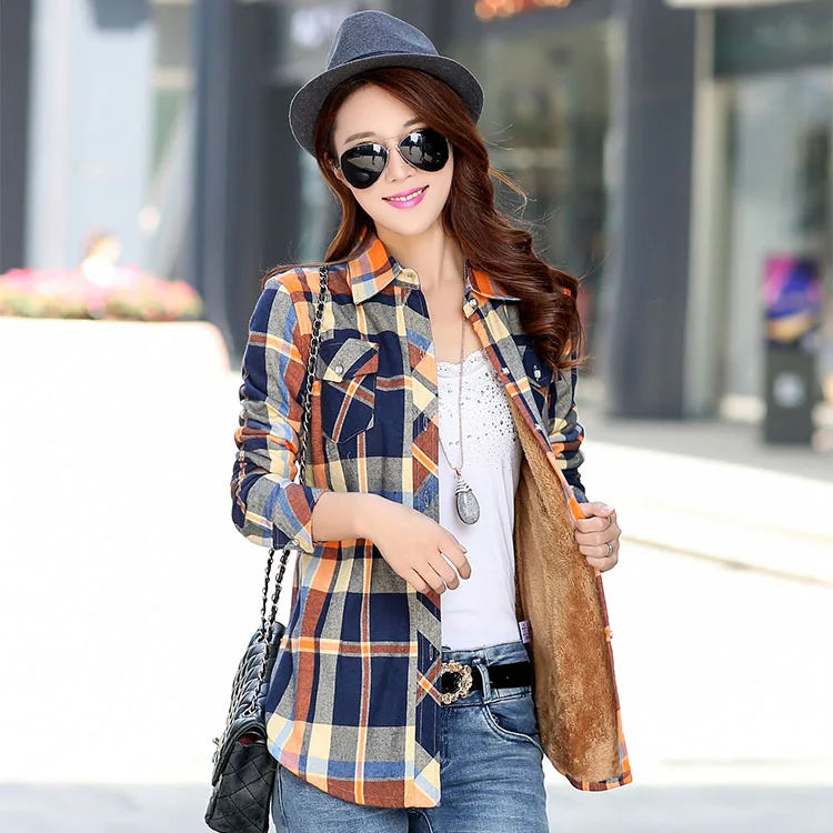 2025 Brand Winter Warm Women Velvet Thicke Plaid Shirt Style Coat Jacket Women Clothes Tops Female Casual Jacket Outerwear
