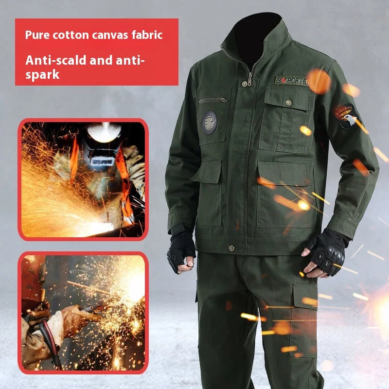 Men's Anti-Static Workwear for Spring Autumn Construction Labor Protection Cotton Suit Thickened Ironing Clothing for Grinding