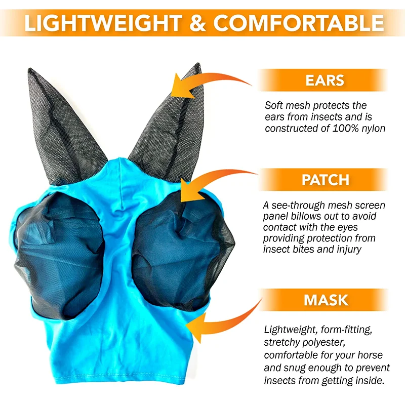 Lightweight Comfortable Horse Fly Mask with Ears Protects the Horse From Insects Dust Irritants