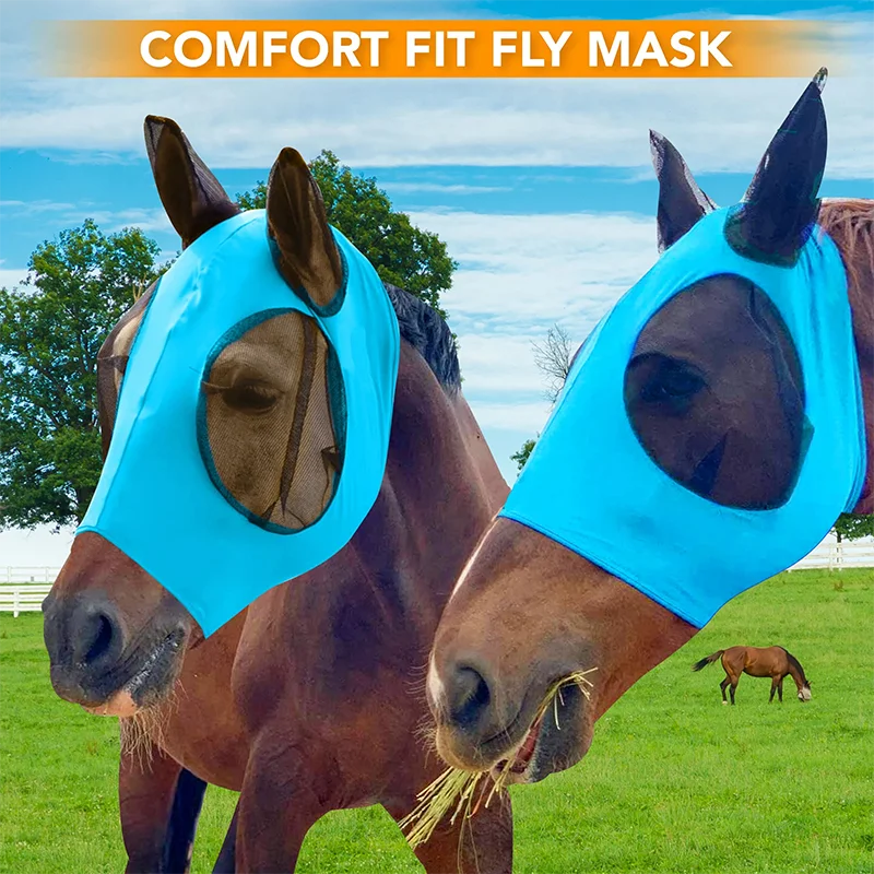 Lightweight Comfortable Horse Fly Mask with Ears Protects the Horse From Insects Dust Irritants