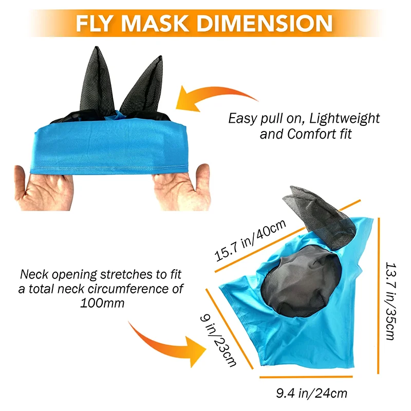 Lightweight Comfortable Horse Fly Mask with Ears Protects the Horse From Insects Dust Irritants