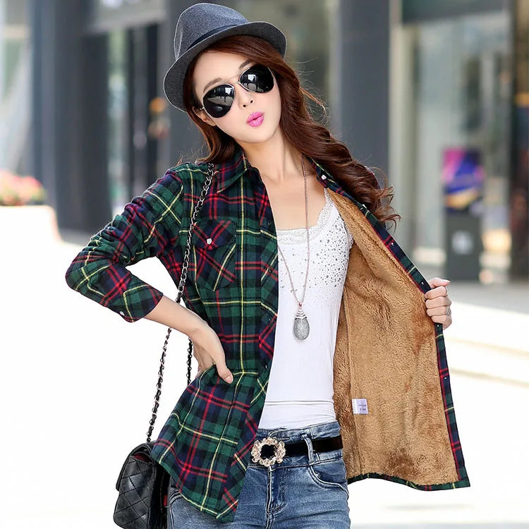 2025 Brand Winter Warm Women Velvet Thicke Plaid Shirt Style Coat Jacket Women Clothes Tops Female Casual Jacket Outerwear