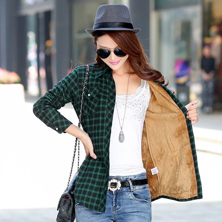 2025 Brand Winter Warm Women Velvet Thicke Plaid Shirt Style Coat Jacket Women Clothes Tops Female Casual Jacket Outerwear