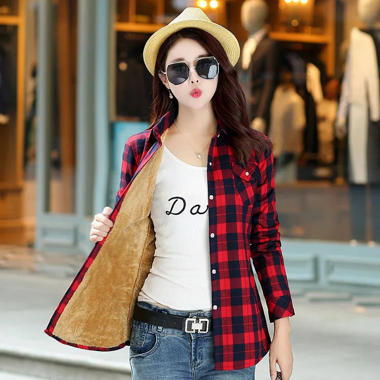 2025 Brand Winter Warm Women Velvet Thicke Plaid Shirt Style Coat Jacket Women Clothes Tops Female Casual Jacket Outerwear