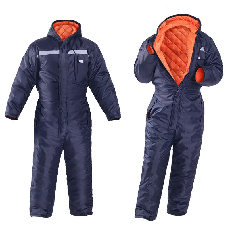Men's Winter Reflective Windproof Safety Workwear Plus Size Polyester Padded Overall Suit Waterproof Thermal Mining Workwear for