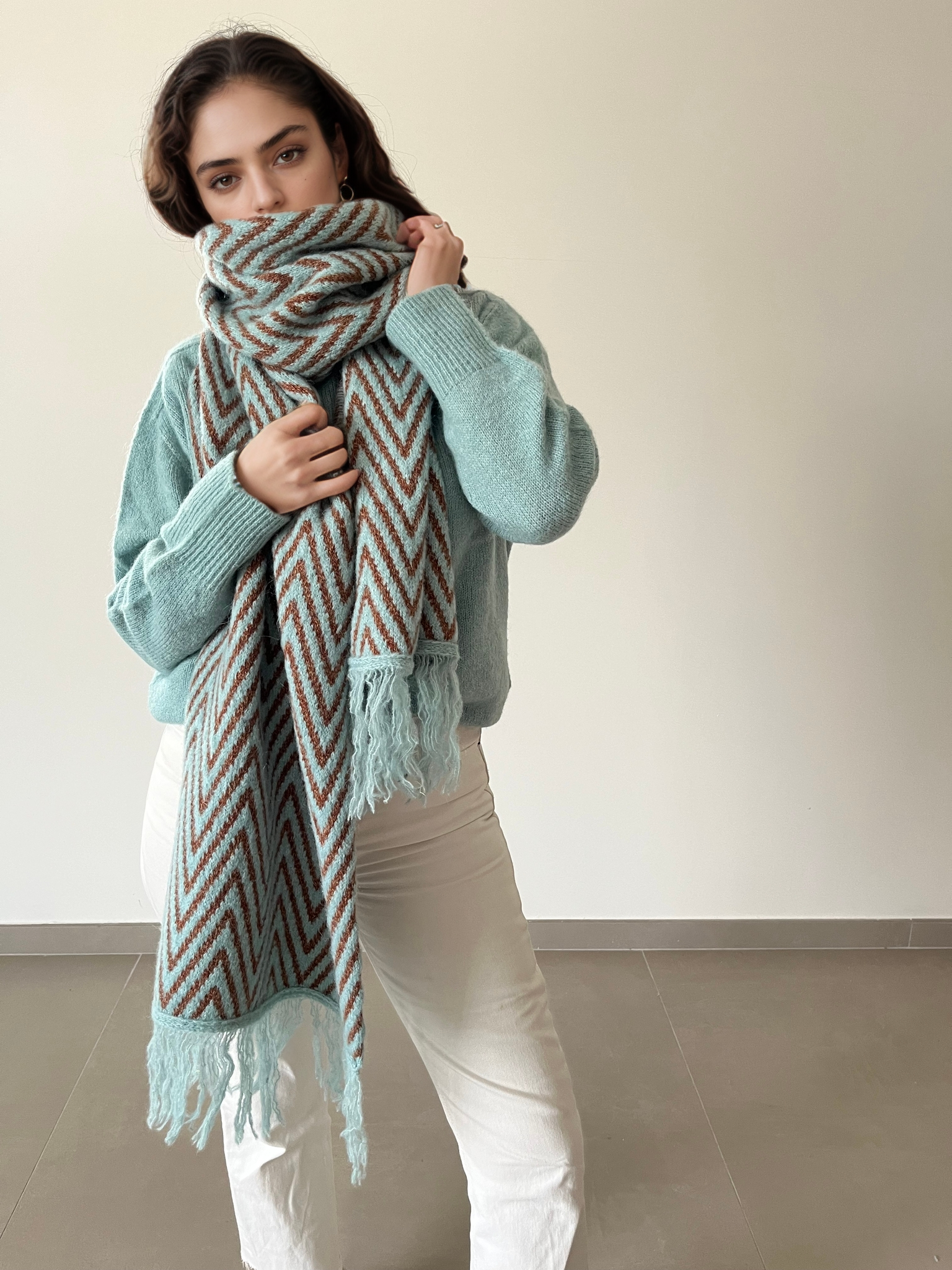 Maxi Sciarpa in Lana Blend con Trama Spigata - Priscilla