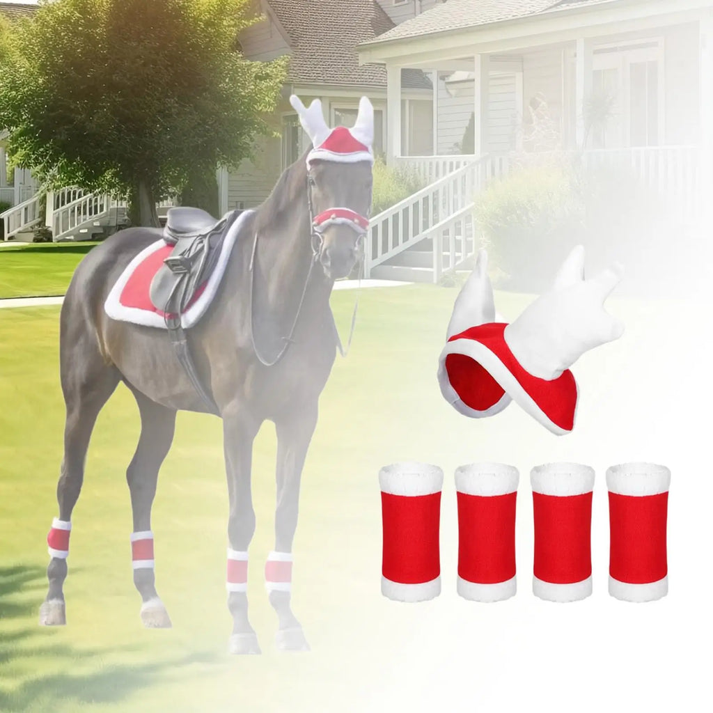 4Pcs Horse Leg Wraps Horse Christmas Hat Velvet Equestrian Equipment Xmas Hat Leg Boots for Parade Party Favors Christmas