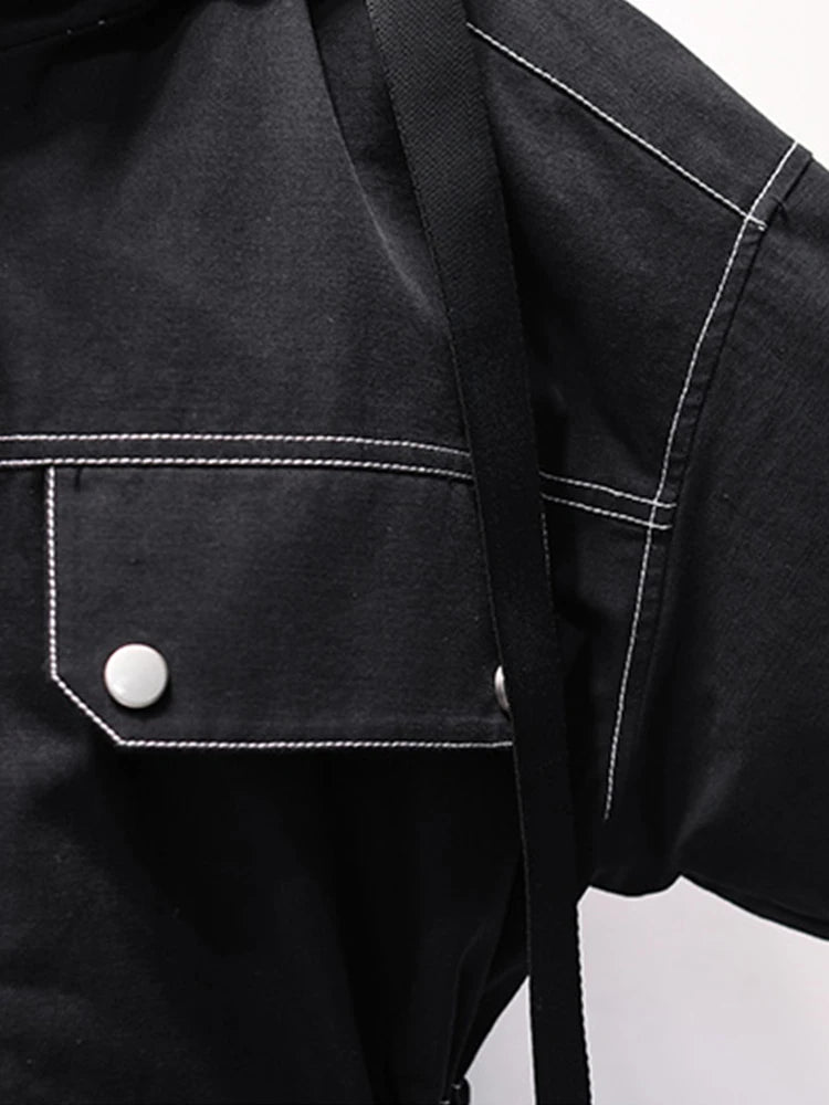 Lautaro Autumn Oversized Red Black Waterproof Windbreaker Women with Hood Many Pockets Zip Up Safari Style Cool Cargo Coat 2022