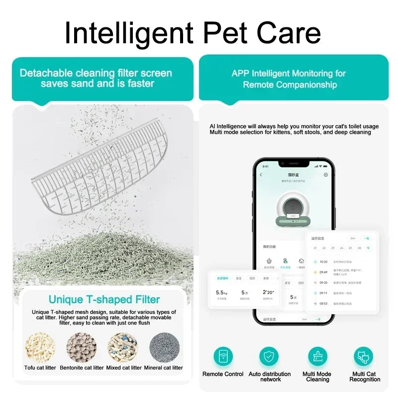 Ti+ Automatic Cat Litter Box APP Control Large Smart Self-cleaning Cat Toilet Litter Tray Lettiera Autopulente Automatica Gatto