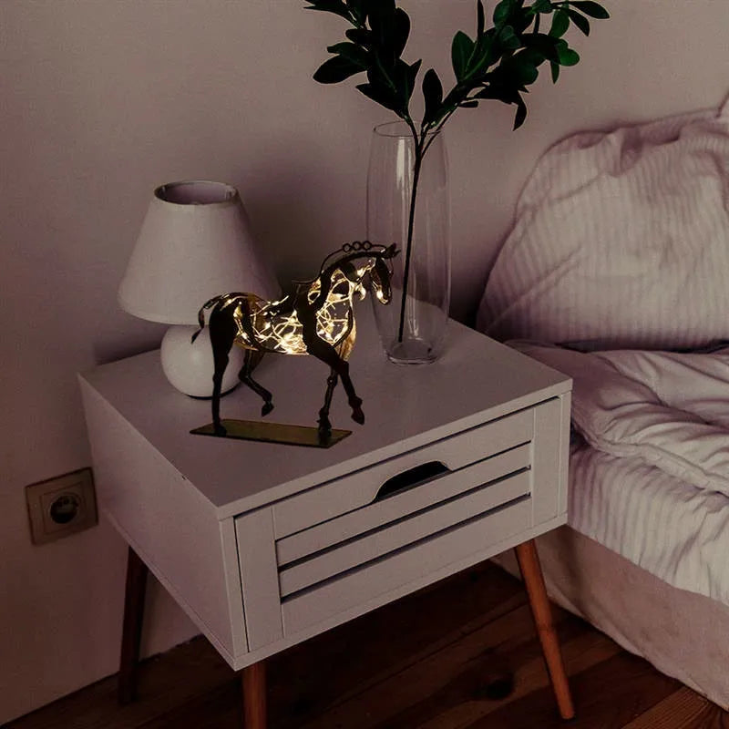 Home Handicrafts Metal Horse Statue With LED Light Decoration Retro Rustic Openwork Figurine Office Desk Horse Sculpture Gift