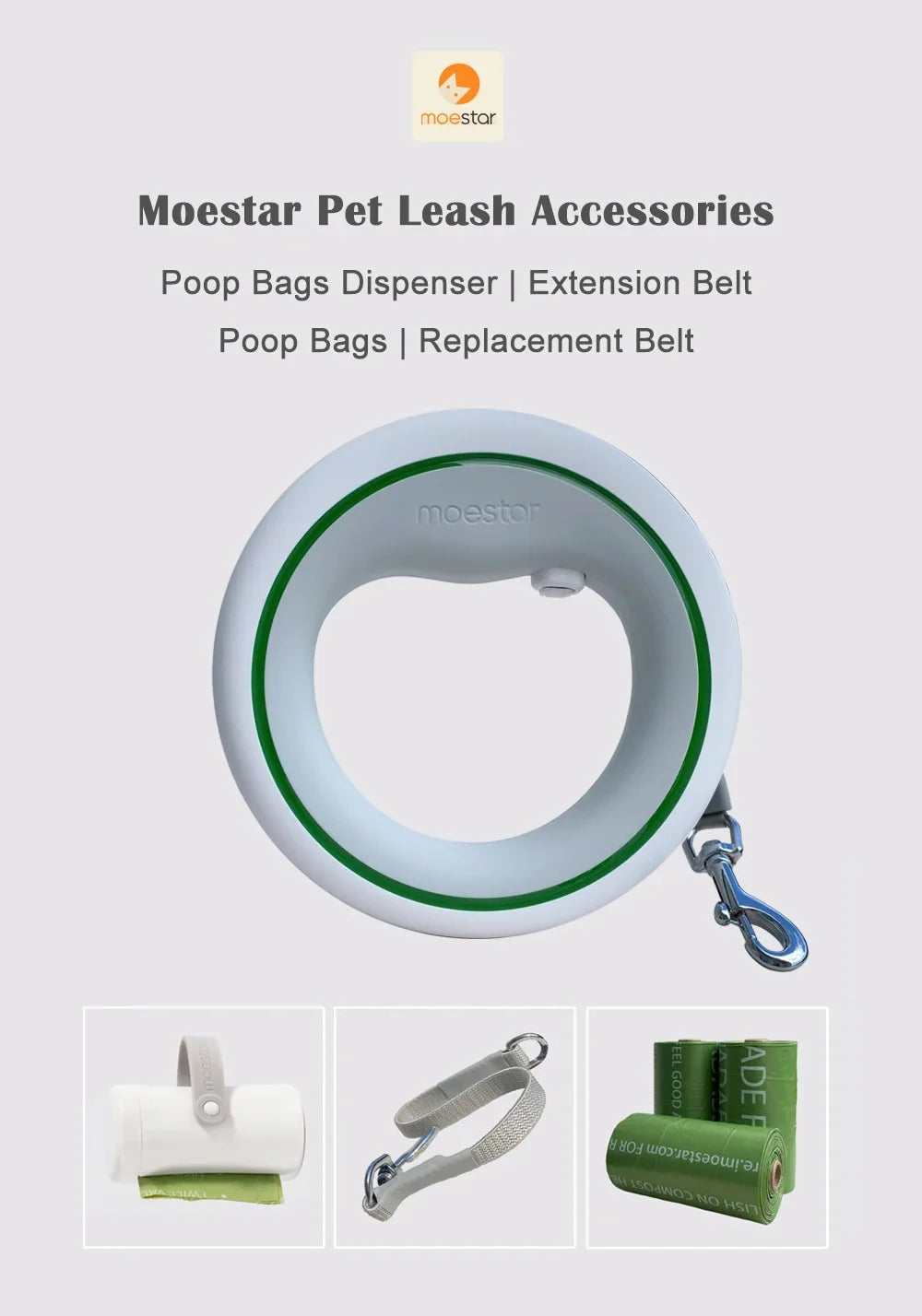 Pet Leash Accessories Pet Poop Bag Dispenser Extension Belt for 2 Pet Replaceable Belt Poop Bags for Pet Walk Ease Moestar