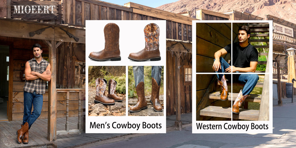 Cowboy Boots For Men with Wide Square Toe Western Retro Boot Durable Classic Fashionable Embroidered Pull On Boots