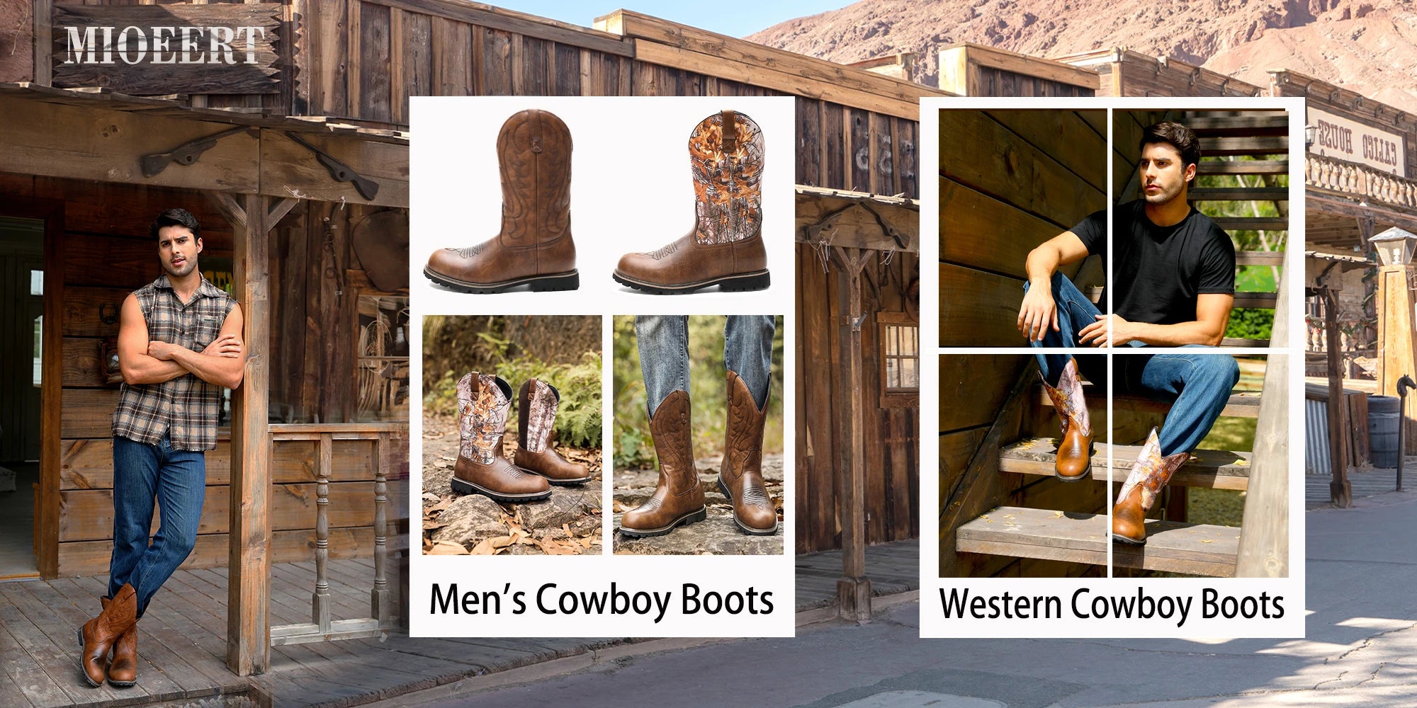 Cowboy Boots For Men with Wide Square Toe Western Retro Boot Durable Classic Fashionable Embroidered Pull On Boots