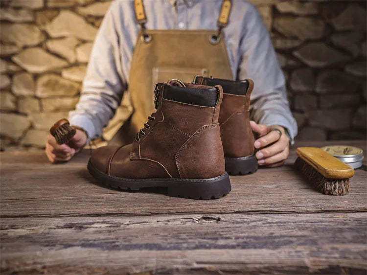 British Retro Men's High-Top Leather Cowboy Boots Lace-Up Comfortable Breathable Equestrian Casual Shoes Premium Quality Fashion