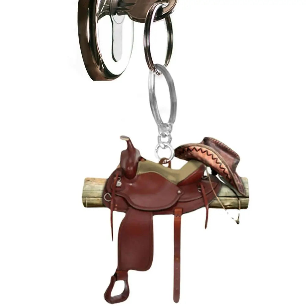 Horse Saddle Ornament Riding Horse Keychain Flat Acrylic Horse Lover Saddle Cowboy Cowgirl Car Rear View Mirror Accessories Car