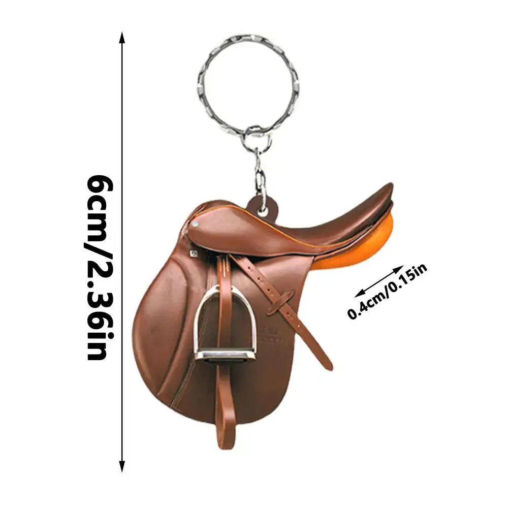 Horse Saddle Ornament Riding Horse Keychain Flat Acrylic Horse Lover Saddle Cowboy Cowgirl Car Rear View Mirror Accessories Car