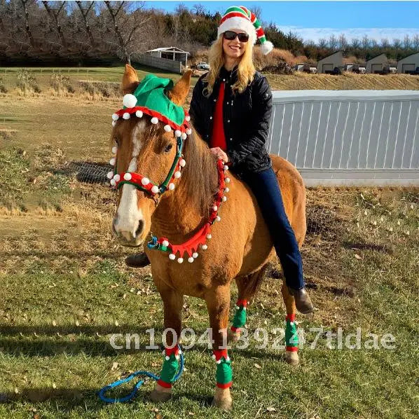 Christmas horse leg protection 4-piece set, New Year horse leg protection parade, winter warm horse leg protection