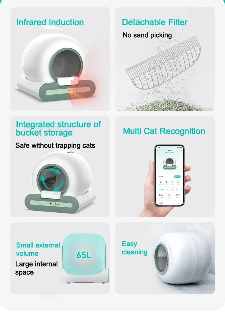 Ti+ Automatic Cat Litter Box APP Control Large Smart Self-cleaning Cat Toilet Litter Tray Lettiera Autopulente Automatica Gatto