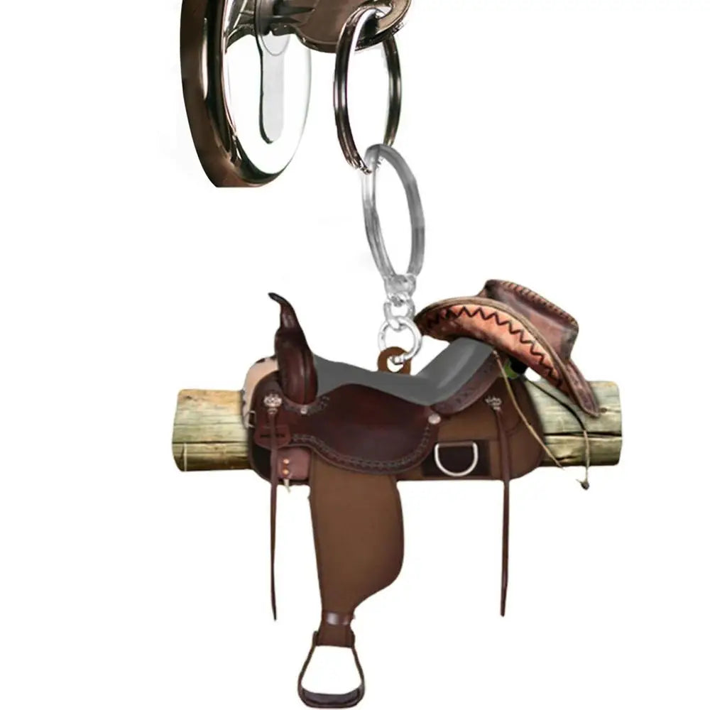 Horse Saddle Ornament Riding Horse Keychain Flat Acrylic Horse Lover Saddle Cowboy Cowgirl Car Rear View Mirror Accessories Car