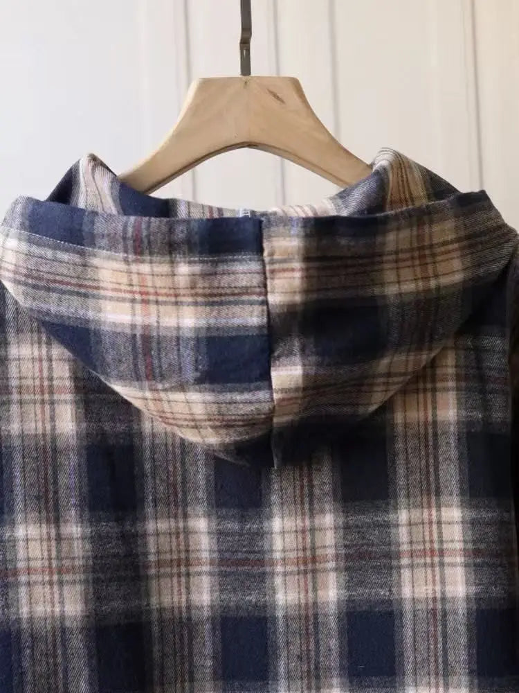 Loose Long Sleeve Plaid Shirt Women's Spring Autumn New Korean Style Lazy Fashion Casual Outerwear Cotton Polyester Blend