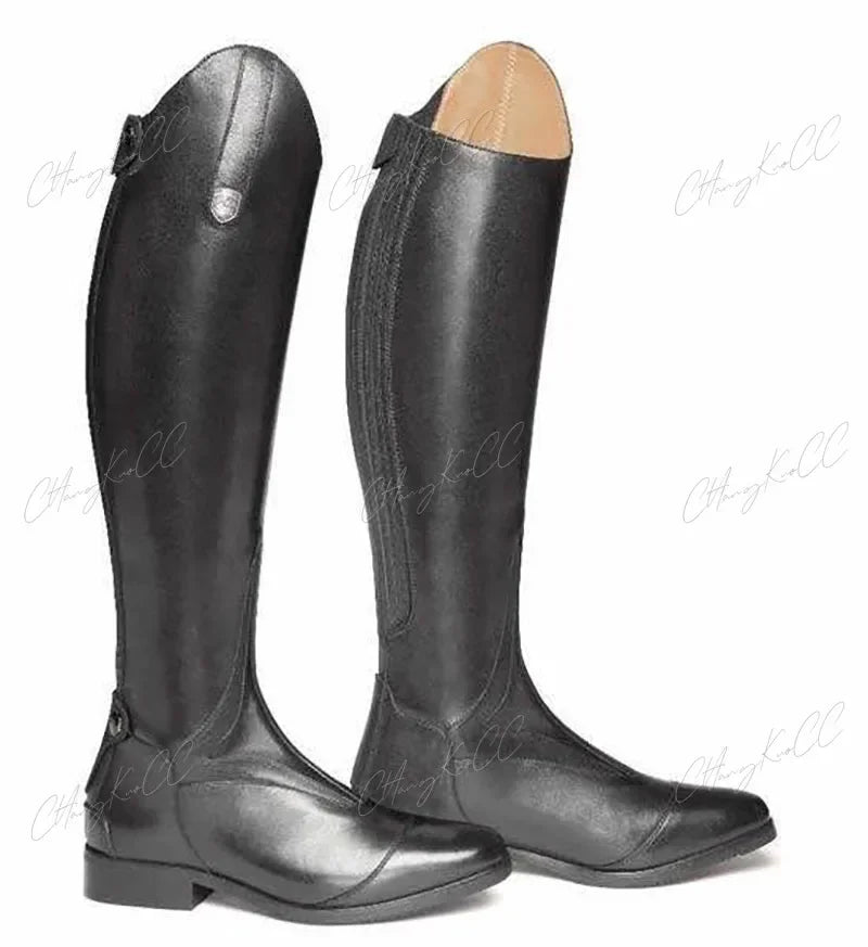 High Boots Horse Knee Rider PU Leather Shoes RidingEquestrian Long Bootcut Rider Wide Shaft Medieval Costume For Women