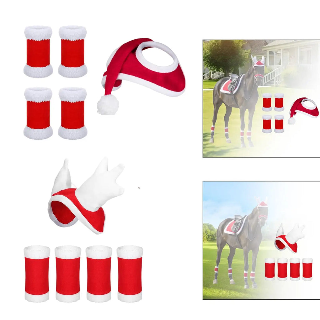 4Pcs Horse Leg Wraps Horse Christmas Hat Velvet Equestrian Equipment Xmas Hat Leg Boots for Parade Party Favors Christmas