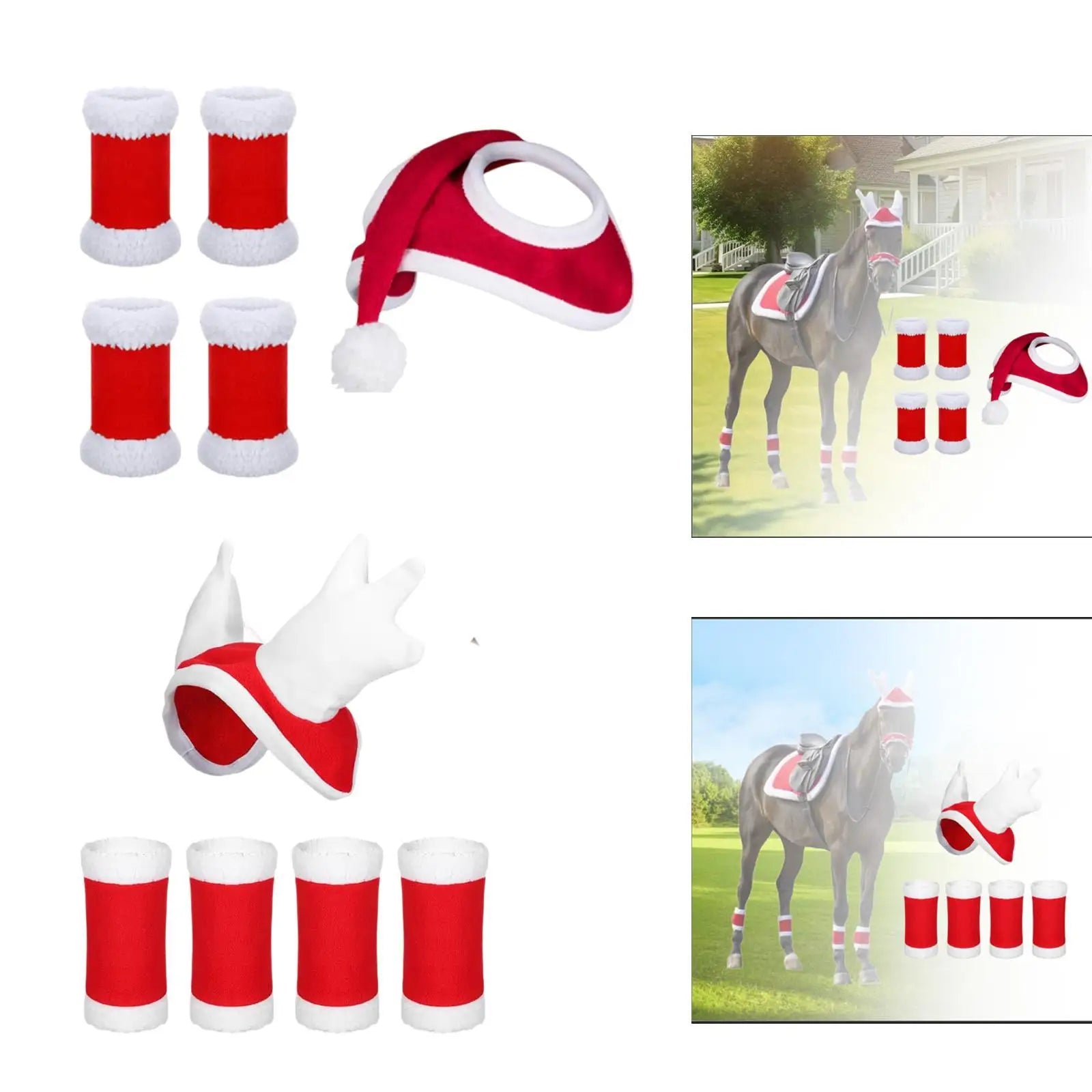 4Pcs Horse Leg Wraps Horse Christmas Hat Velvet Equestrian Equipment Xmas Hat Leg Boots for Parade Party Favors Christmas