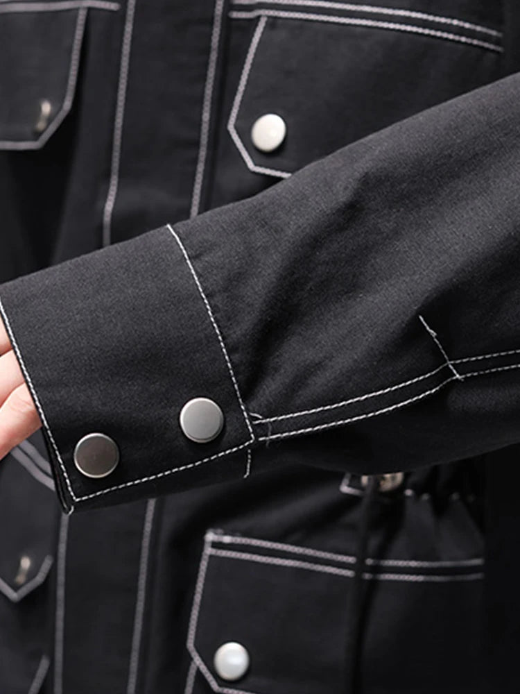 Lautaro Autumn Oversized Red Black Waterproof Windbreaker Women with Hood Many Pockets Zip Up Safari Style Cool Cargo Coat 2022