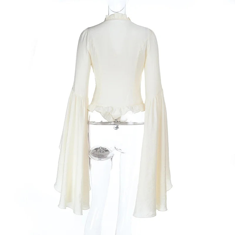 Dark Style Y2k V-neck Long Sleeved Top 2025 New Gothic Fashion Retro Shirt Women Palace Style Elegant Ruched Solid Party Clothes