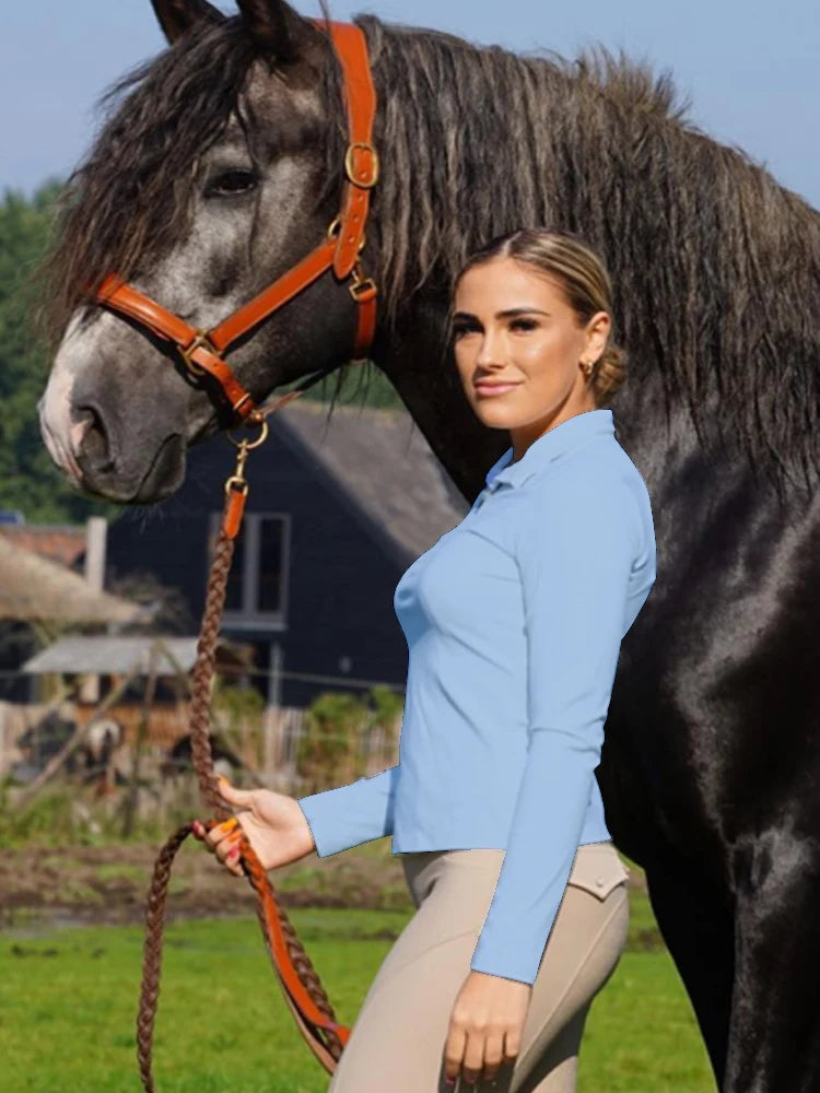 MXLLINA Burgundy Horse Riding T-Shirts Women Soft Equestrian Long Sleeve Tops Ladies Rider Show Base Layer T-shirt Wear Clothing