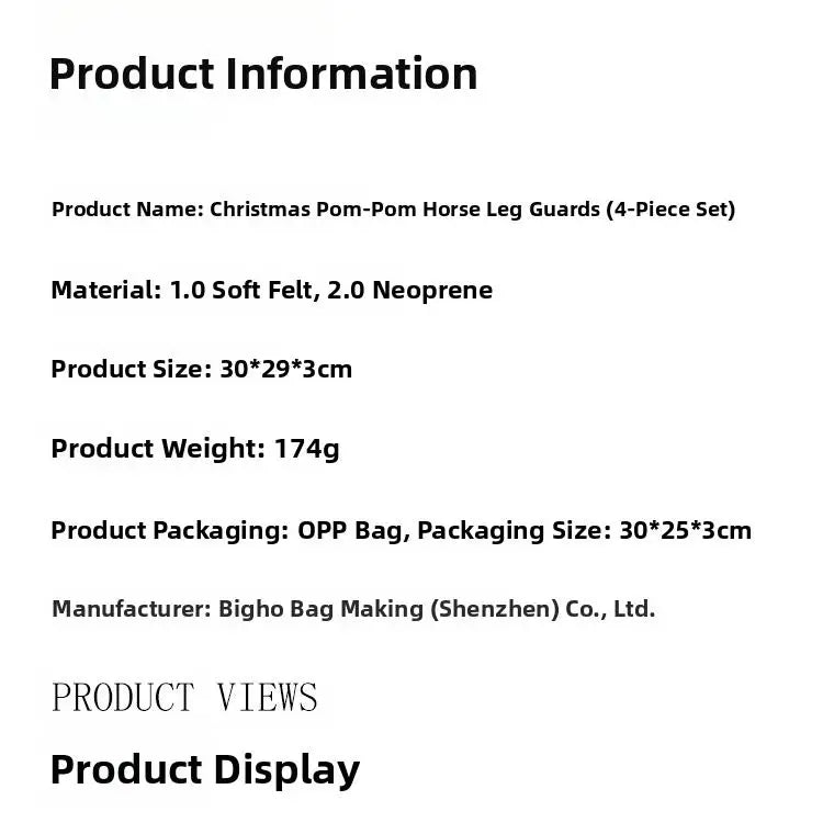 Christmas horse leg protection 4-piece set, New Year horse leg protection parade, winter warm horse leg protection