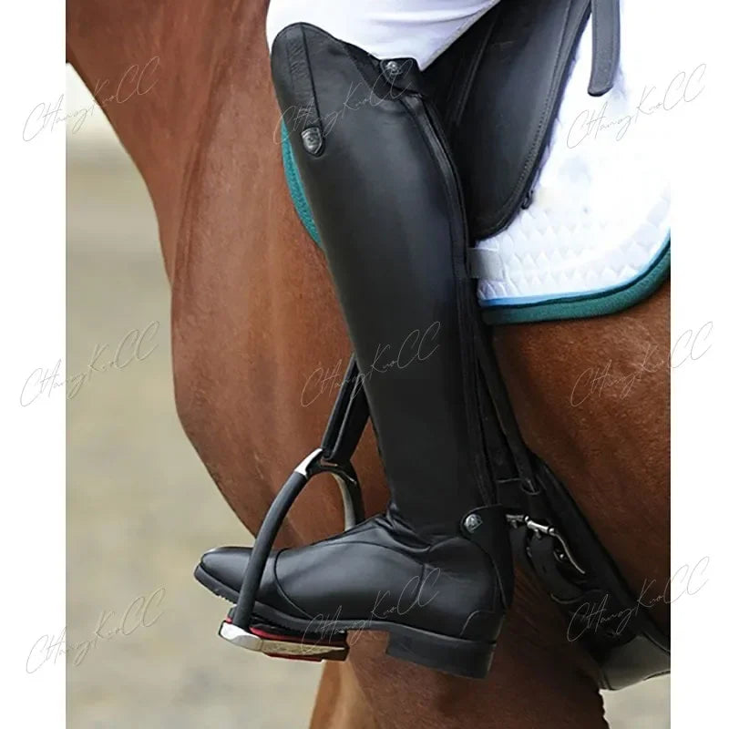 High Boots Horse Knee Rider PU Leather Shoes RidingEquestrian Long Bootcut Rider Wide Shaft Medieval Costume For Women