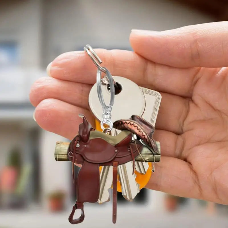 Horse Saddle Ornament Riding Horse Keychain Flat Acrylic Horse Lover Saddle Cowboy Cowgirl Car Rear View Mirror Accessories Car