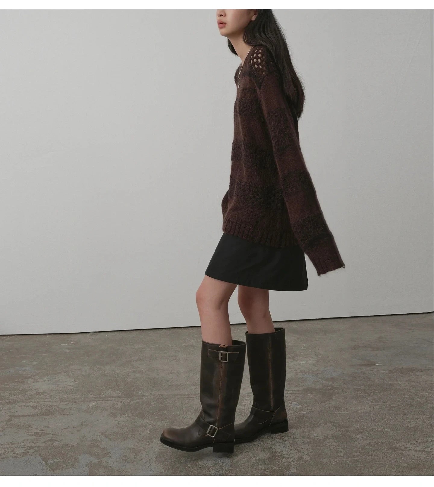 Women's High Boots 2025 New Retro Brown Western Cowhide Boots Gothic Square Toe Wide-leg Women's Long Boots