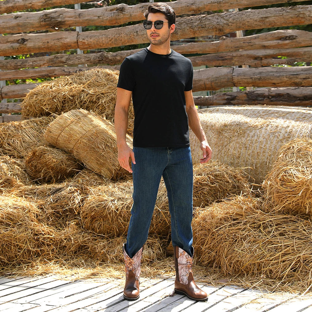 Cowboy Boots For Men with Wide Square Toe Western Retro Boot Durable Classic Fashionable Embroidered Pull On Boots