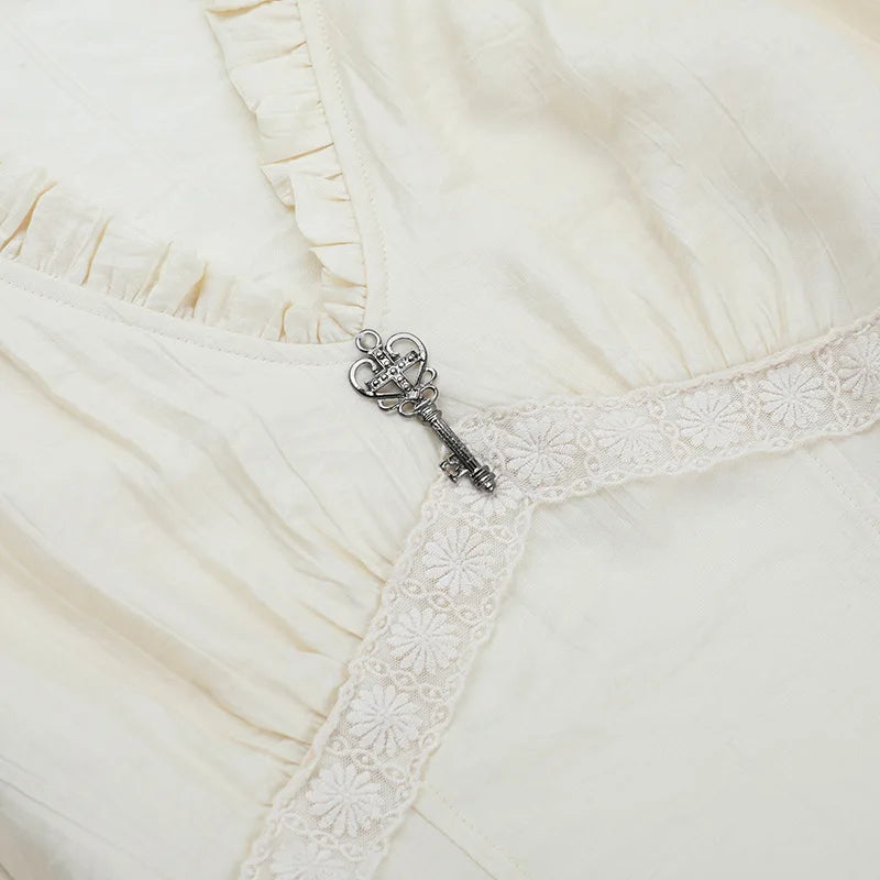 Dark Style Y2k V-neck Long Sleeved Top 2025 New Gothic Fashion Retro Shirt Women Palace Style Elegant Ruched Solid Party Clothes