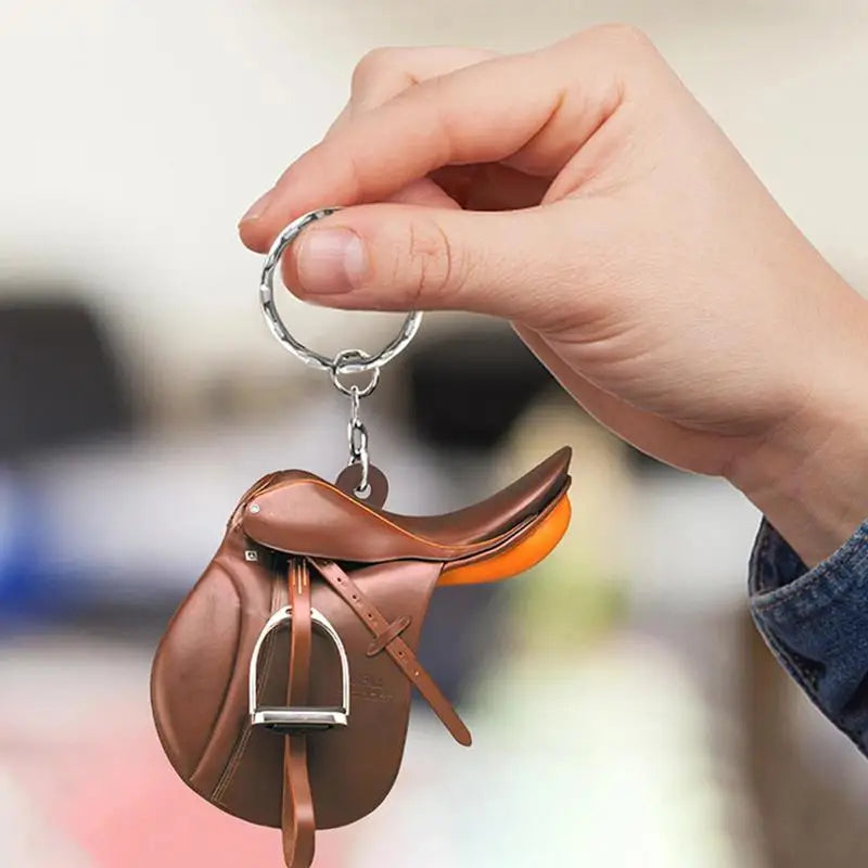 Horse Saddle Ornament Riding Horse Keychain Flat Acrylic Horse Lover Saddle Cowboy Cowgirl Car Rear View Mirror Accessories Car