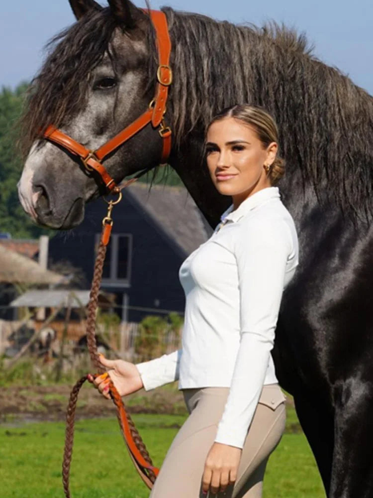 MXLLINA Burgundy Horse Riding T-Shirts Women Soft Equestrian Long Sleeve Tops Ladies Rider Show Base Layer T-shirt Wear Clothing