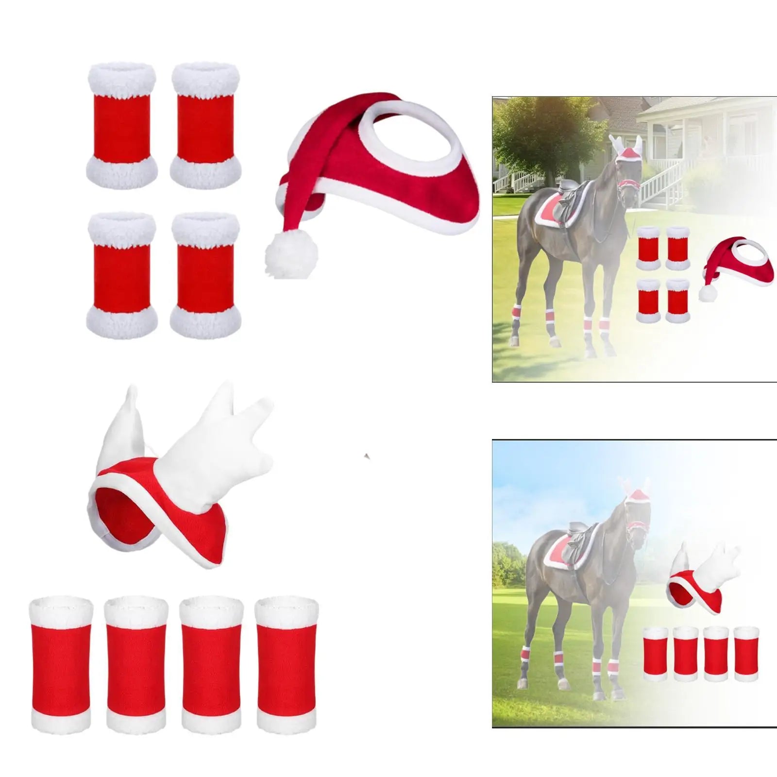 4Pcs Horse Leg Wraps Horse Christmas Hat Velvet Equestrian Equipment Xmas Hat Leg Boots for Parade Party Favors Christmas