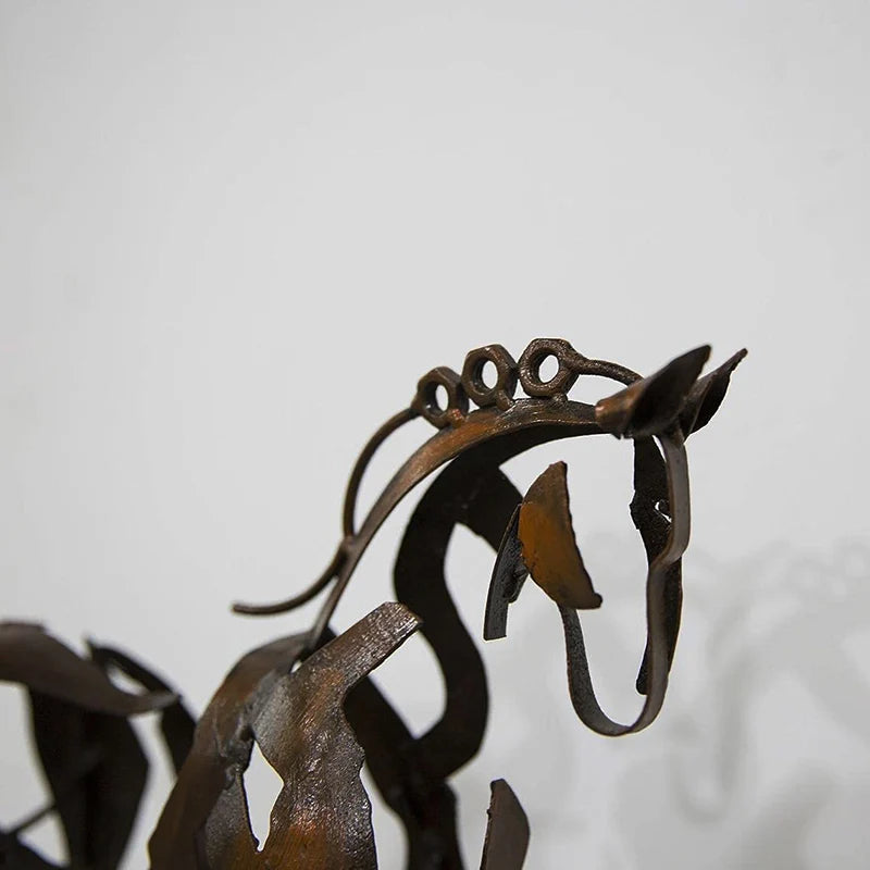 Home Handicrafts Metal Horse Statue With LED Light Decoration Retro Rustic Openwork Figurine Office Desk Horse Sculpture Gift