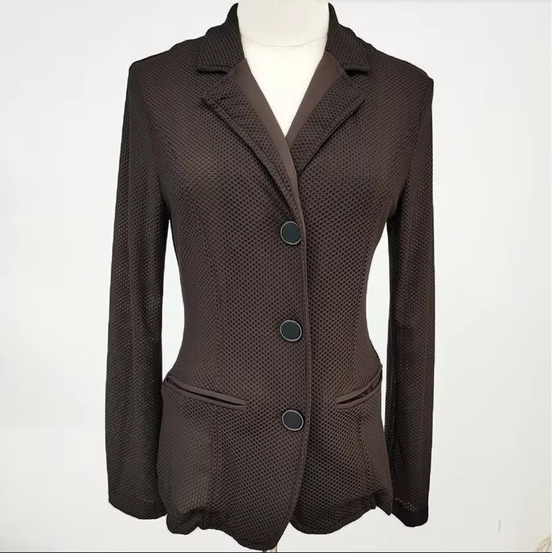 MXLLINA Breathable Mesh Hole Equestrian Jacket Women Summer Outdoor Horse Riding Clothing High Stretch Horse Riding Sport Coat