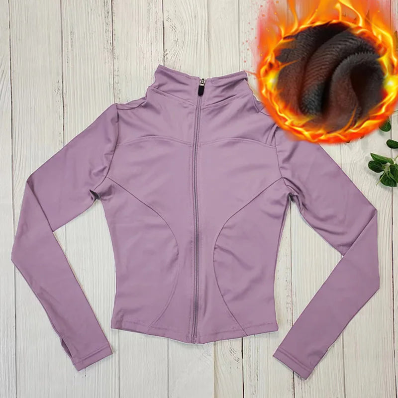 MXLLINA Winter Thermal Riding Horse Jacket Women Zipper Equestrian Coat Velvet Plush Thickened Sport Long Sleeve Top Clothing